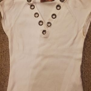Belldini Knit Short Sleeve Blouse Top Rhinestone Accents White Sz Medium